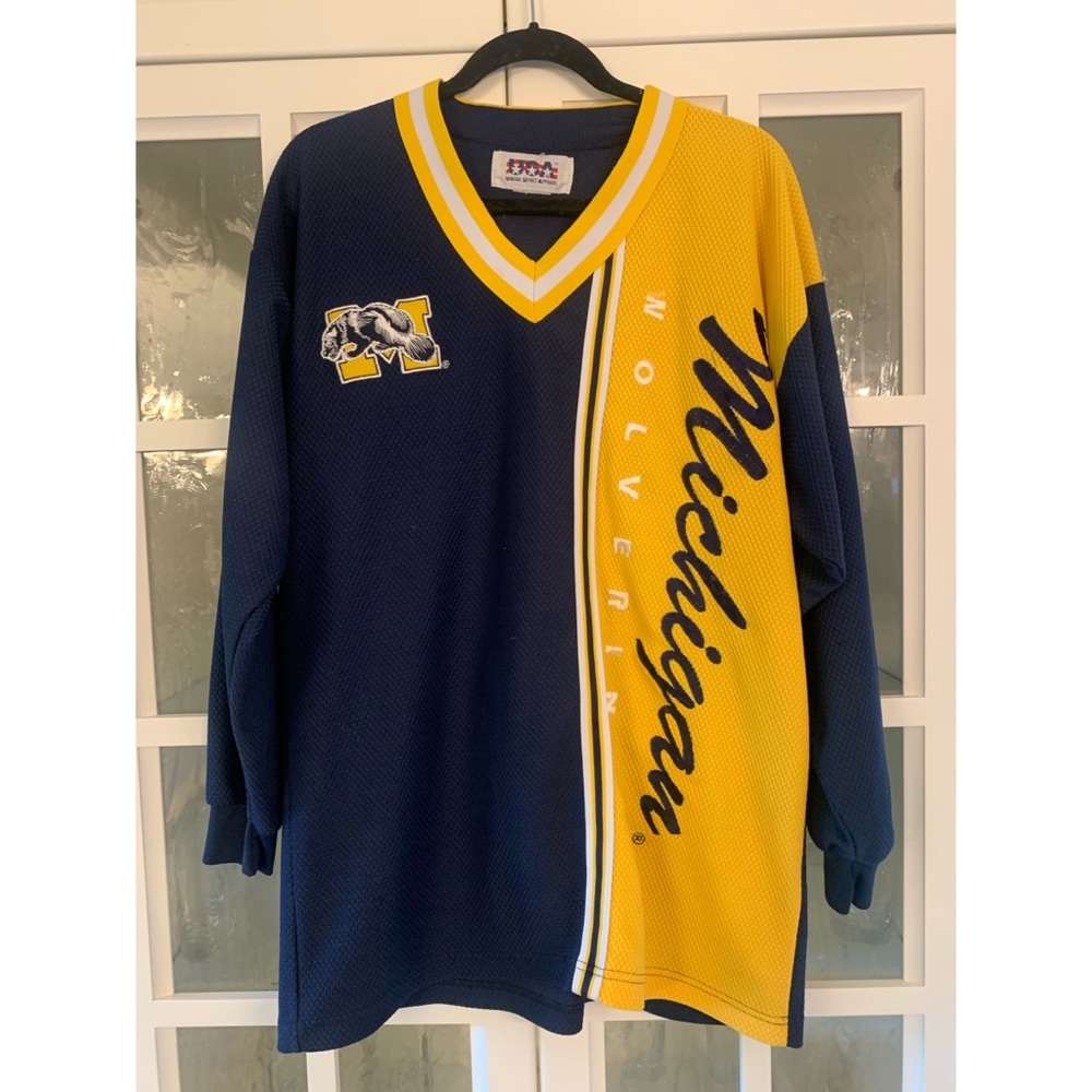 Long sleeved Michigan jersey. Fits L/XL. Blue and Yellow. Vintage.